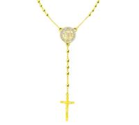 Only faith Collier chapelet catholique en acier inoxydable 316L, long collier de 50 cm, médaille de Saint Benoît, 59 perles de 3 mm, disponible en argent et doré, Pequeño, Acier inoxydable, Pas de