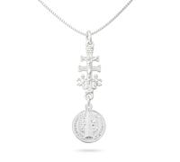 Only faith Collier en argent sterling 925 avec double pendentif, croix de Caravaca et médaille de Saint Benoît, chaîne vénitienne 45 cm, minimaliste, Pequeño, Acier inoxydable, Il ne s'agit pas d'une