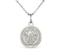 Only faith Collier médaille de Saint Benoît en acier inoxydable 316L, chaîne de 45 cm, disponible en or et argent, 2 styles, Pequeño, Acier inoxydable, Pas de gemme