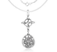 Only faith Collier nœud de sorcière avec tétragramme en argent sterling 925 italien, chaîne longue de 45 cm, amulette triple protection Saint Benoît, Pequeño, Argent, Il ne s'agit pas d'une pierre