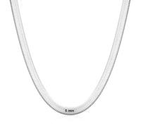 Only faith Collier plat serpent en acier inoxydable argenté 2 mm 3 mm 4 mm 5 mm Femme Collier ras du cou court plat à chevrons épais pour femme longueur 45 cm, Mediana Plateada 4 mm ( Ovalada