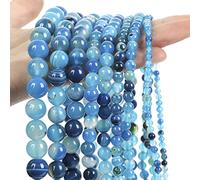 Only faith Lot de 125 perles rondes en pierres précieuses pour fabrication de bracelets, bijoux, perles en vrac (6 mm (125 pièces), agate bleue)