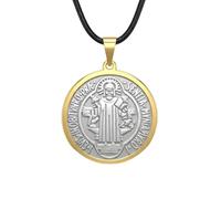 Only faith Pendentif médaille de Saint Benoît en acier inoxydable, breloque religieuse double face, 2,5 cm de diamètre, hypoallergénique, Pequeño, Acier inoxydable, Il ne s'agit pas d'une pierre