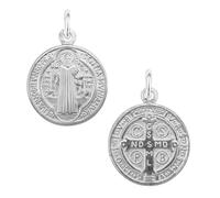 Only faith Pendentif médaille de Saint Benoît en argent sterling 925, pendentif avec croix de pouvoir, 1,5 cm et 2 cm, Pequeño, Argent, Il ne s'agit pas d'une pierre précieuse