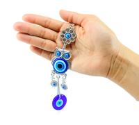 Only faith Porte-clés œil turc main de Fatima Amulette Mauvais œil à la chance et protection porte-clés pour femme et homme, Hibou avec œil turc, Taille Unique