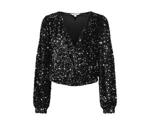 ONLY Fake Onlanika Sequin LS Faux Wrap Top WVN CS, Noir, S Femmes
