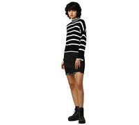 ONLY Femme Onlibi L/S Higneck Pullover CC KNT Sweater, Noir/Rayures : Blanc Cassé, XS EU