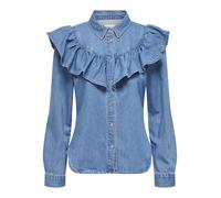 Only Femme Onlindigo Ls Frill DNM T-Shirt Qyt Noos, Denim Bleu Médium, M EU