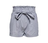 ONLY Shorts en Papier pour Femmes avec Ceinture - Taille mi-Haute élastique, Couleurs:Blanc-Bleu, Taille:M