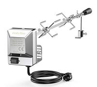 only fire Universelles Barbecue Rôtisserie Set 90 cm Carré 8x8mm Tournebroche + 2 x Brochettes Aiguilles et Moteur en Acier Inoxydable, Tourne Broche Electrique, 220 V - 240 V