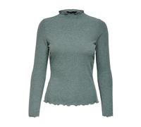 Only - Haut à col montant côtelé à manches longues - Femme - Pulls - Vert - Taille: 38 FR