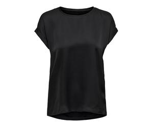 ONLY Haut de Soie Brillant pour Femmes - Top en Satin à Manches Courtes - Blouse Brillante, Couleurs:Noir-2, Taille:L