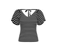 ONLY Onlleelo Stripe SS Back Col V KNT Noos T-Shirt, Noir/Rayures : Nuage, XS Femme