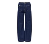 ONLY Jean à Jambe Large ONLMADELINE Taille Haute Wide Leg Fit Jeans Dark Blue Denim L 34 Dark Blue Denim L / L34