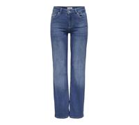 ONLY Jean Droit Femme Taille Moyenne Poches Pratiques Fermeture éclair, Couleurs:Bleu-3, Taille:S / 32L, Longueur de Jambe:L32