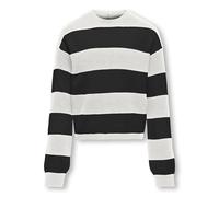 ONLY Kogfranca Short L/S Stripe KNT Noos Pull-Over, Cloud Dancer/Rayures : Larges Rayures Noires, 158-164 Fille