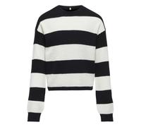 ONLY Kogfranca Short L/S Stripe KNT Noos Pull-Over, Cloud Dancer/Rayures : Larges Rayures Noires, 158-164 Fille