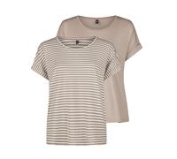 Only Lot de 2 t-shirts à col rond pour femme, basique, manches courtes, col rond, coupe régulière, t-shirt d'été à rayures, bleu, rose, vert, noir, XS, S, M, L, XL, XXL, L
