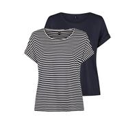 ONLY Lot de 2 T-shirts pour femme à manches courtes ONLMOSTER, coupe régulière, col rond, à rayures, brun, bleu, rose, vert, noir, tailles XS S M L XL XXL, S