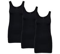 ONLY Lot de 3 débardeurs basiques pour femme - Blanc, noir, gris, bleu, crème - T-shirt long d'été - 15201465, Noir , M