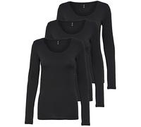 ONLY Lot de 3 t-shirts basiques à manches longues d'été pour femme, noir et blanc, 95 % coton, tailles XS, S, M, L, XL, 15209156, Lot de 3 - Couleur : noir, M