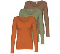 ONLY Lot de 3 t-shirts basiques à manches longues d'été pour femme, noir et blanc, 95 % coton, tailles XS, S, M, L, XL, 15209156, S