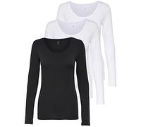 ONLY Lot de 3 t-Shirts Manches Longues Femmes Noir et Blanc Manches Longues Basic Manches Longues été en 95% Coton XS S M L XL 15209156