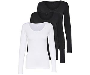 ONLY Lot de 3 t-Shirts Manches Longues Femmes Noir et Blanc Manches Longues Basic Manches Longues été en 95% Coton XS S M L XL 15209156