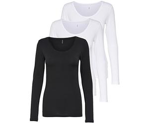 ONLY Lot de 3 t-Shirts Manches Longues Femmes Noir et Blanc Manches Longues Basic Manches Longues été en 95% Coton XS S M L XL 15209156