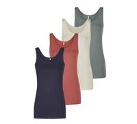 ONLY Lot de 4 débardeurs pour femme en coton stretch, coupe ajustée, basiques, Onllive LUV, hauts à col rond, sans manches, uni, noir, blanc, beige, rouge, vert, bleu marine, S, M, L, XL, XXL, XL