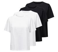 ONLY Lot de 4 T-Shirts Femme - ONLONLY TEE, Col Rond, Coton, Uni, Blanc/Noir