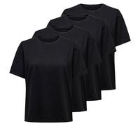 ONLY Lot de 4 T-Shirts Femme - ONLONLY TEE, Col Rond, Coton, Uni, Blanc/Noir
