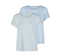 Only Moster Lot de 2 t-shirts basiques à manches courtes et col rond pour femme Coupe droite Rayures bleues Rose Vert Noir XS S M L XL XXL, Cashmere Blue W/Cd Stripes, XL