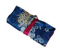 Only My Live Home Grand sac de rangement en brocart de soie avec fermeture éclair pour voyage, sac de rangement portable avec cordon de serrage, pochette à bijoux de maquillage, Chrysanthème bleu
