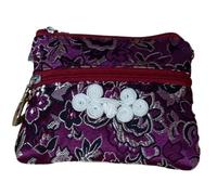 Only My Live Home Lot de 2 sacs à main mignons avec nœud chinois à deux fermetures éclair pour bracelets, colliers, sacs de rangement en brocart de soie pour voyage, Bordeaux (2 pièces motif aléatoire