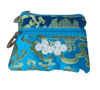 Only My Live Home Lot de 2 sacs à main mignons avec nœud chinois à deux fermetures éclair pour bracelets, colliers, sacs de rangement en brocart de soie pour voyage, Bleu ciel (2 pièces motif