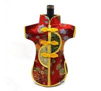 Only My Live Home Lot de 5 sacs de Noël en soie pour bouteilles de vin rouge champagne, style chinois vintage, pochette en brocart pour couvercles de bouteilles de 750 ml (tissu brocart de soie, rouge