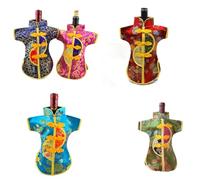 Only My Live Home Lot de 5 sacs de Noël en soie pour bouteilles de vin rouge champagne, style chinois vintage, pochette en brocart pour couvercles de bouteilles de 750 ml (tissu brocart de soie