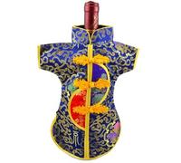 Only My Live Home Lot de 5 sacs de Noël en soie pour bouteilles de vin rouge champagne, style chinois vintage, pochette en brocart pour couvercles de bouteilles de 750 ml (tissu brocart de soie, bleu
