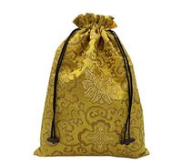Only My Live Home Sac de rangement de luxe en jacquard avec cordon de serrage - Brocart de soie chinoise - Pochette à bijoux - Emballage cadeau (jaune)