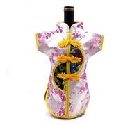 Only My Live Home Sacs de Noël en soie pour bouteille de vin rouge champagne, style chinois, pochette brocart pour couvercles de bouteilles de 750 ml, Rose (motif aléatoire 5 pièces)