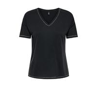 ONLY Neck Top JRS Onlfree Life S/S Stitch Haut à col en V, Noir, XL Femmes