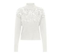 ONLY Onlalba Ls High Neck KNT Pull-Over, Cloud Dancer-Détail : Sequins, L Femme