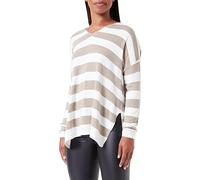 ONLY Onlamalia L/S V-Cou CC KNT Sweater, Weathered Teak/Stripes:Cloud Dancer, S Femme
