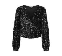 ONLY Onlanika Sequin LS Faux WVN CS Haut Wrap Top, Noir, M