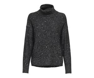 ONLY Onlarizona Ls Sequins Rollneck Pull KNT col roulé, Noir, L Femme