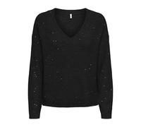 ONLY Onlarizona Ls Sequins V-Neck Pul KNT, Noir, S Femme