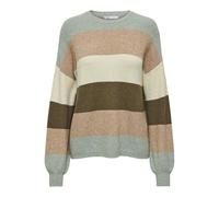 ONLY Onlatia L/S Pull KNT Noos Tricot, Hedge Green/Stripes : w Toasted Coconut/Pumice Stone/Breen, L Femme