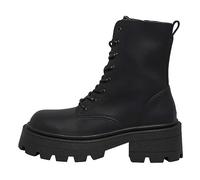 ONLY Onlbanyu-3 Bottes en polyuréthane monochrome à lacets pour femme, Noir, 38 EU