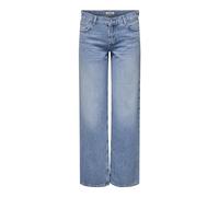 ONLY ONLBRENDA Jean à Jambes Larges pour Femme Taille Basse Coupe Droite, Bleu Denim Clair Moyen., L / 34L